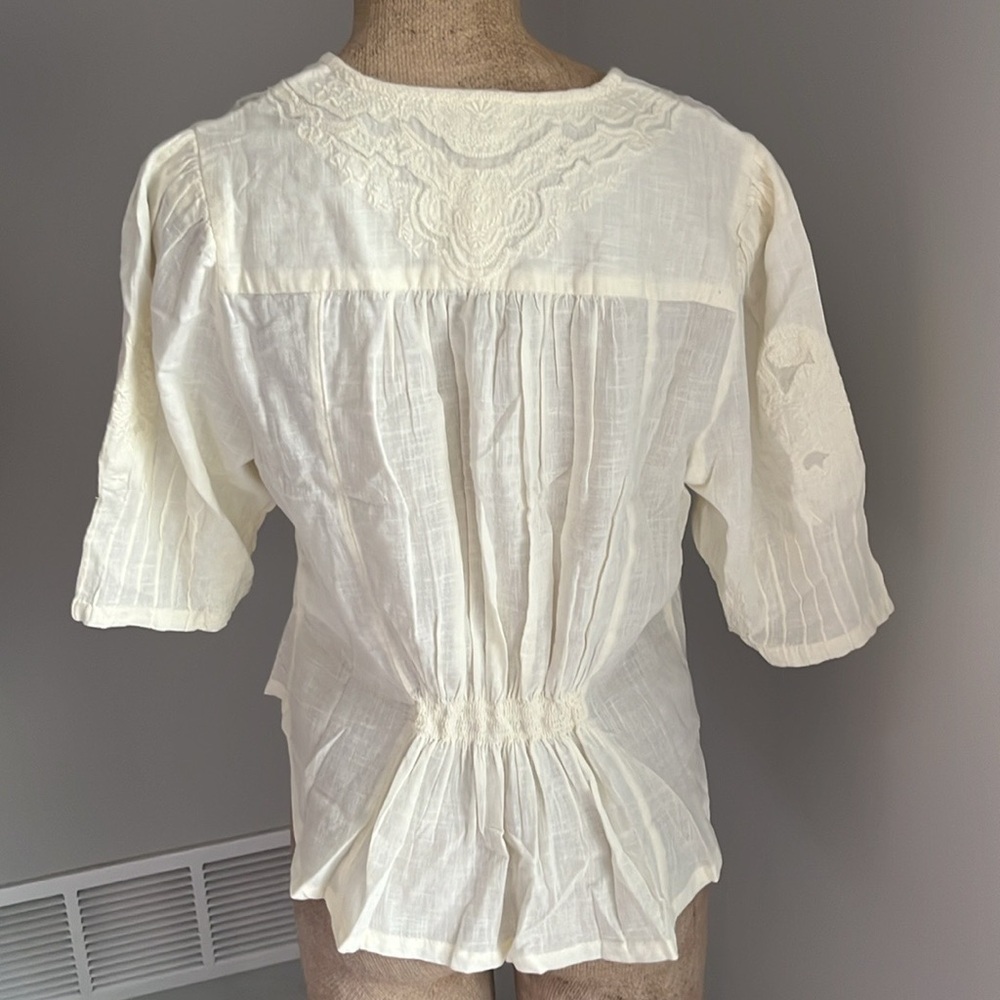 Free People Laurie Embroidered Blouse In Bones LARGE NWT - Picture 6 of 6